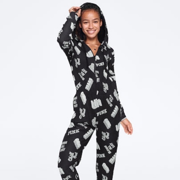 VS Pink XS L Pajamas One Piece Sherpa Jammies Pj's - Picture 2 of 7